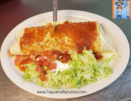 Burrito with Ranchera Sauce at Taqueria Ranchos La Delicias at 1516 Niagara Street in Buffalo New York
